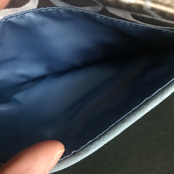 Coach Blue/Tan Canvas Leather Wristlet Mini Pouch - Picture 5 of 15